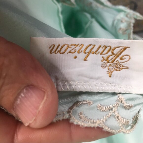 Vintage Barbizon Chemise Robe Set Womens M Mint Green Embroidery Satin Liquid - Picture 13 of 15